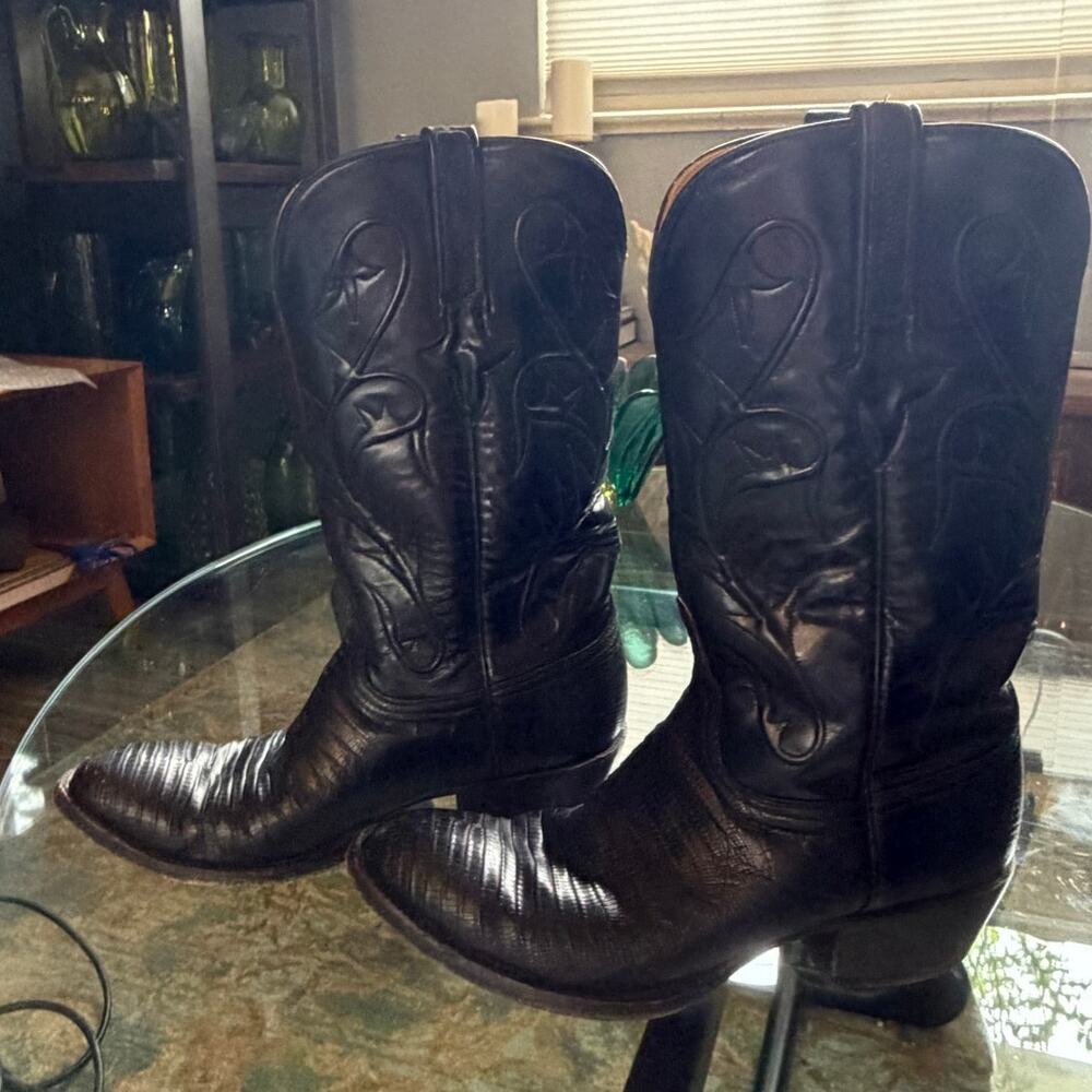 Lucchese Handmade Black Lizard Cowboy Boots 8 2E